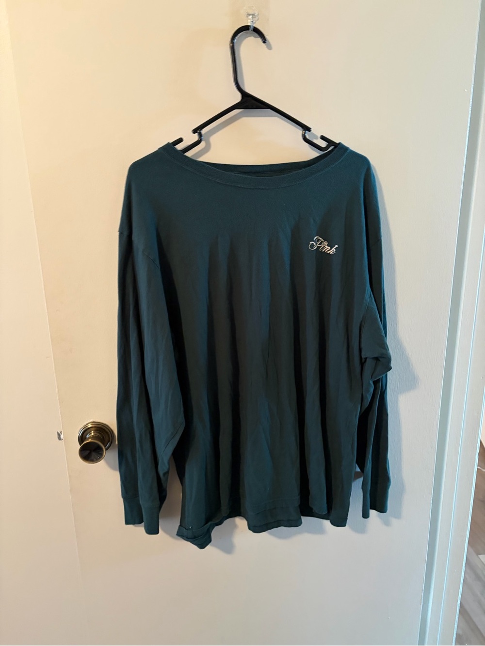 PINK Victoria's Secret Deep Teal Green Script Logo Tee